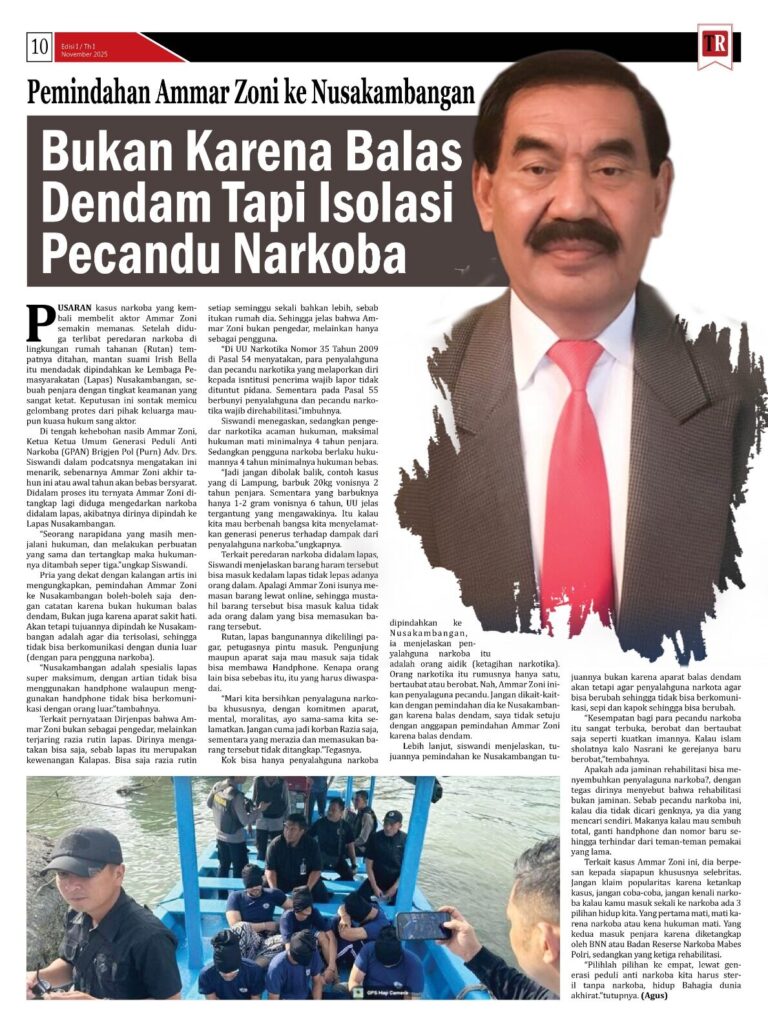 Pemindahan Ammar Zoni ke Nusakambangan, Bukan Karena Balas Dendam tapi Isolasi Pecandu Narkoba